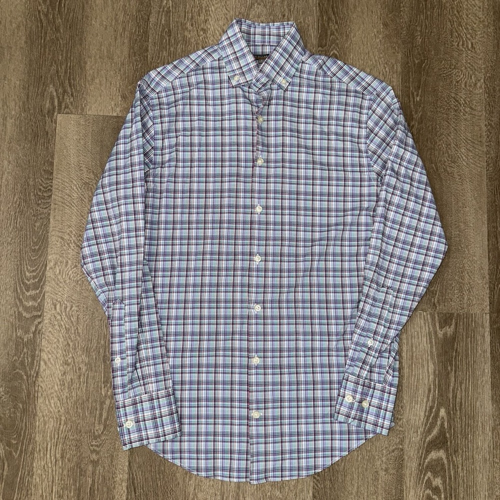 Peter Millar Summer Comfort Long Sleeve Button Down Men's S Pink White Plaid - Picture 2 of 6